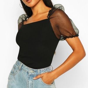 Boohoo Organza Puff Sleeve Top